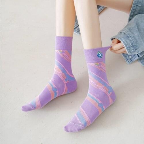 Spring Summer New Color Stripe Woman Socks Unicorn Cartoon Purple Harajuku Cute Preppy Style Socks Women