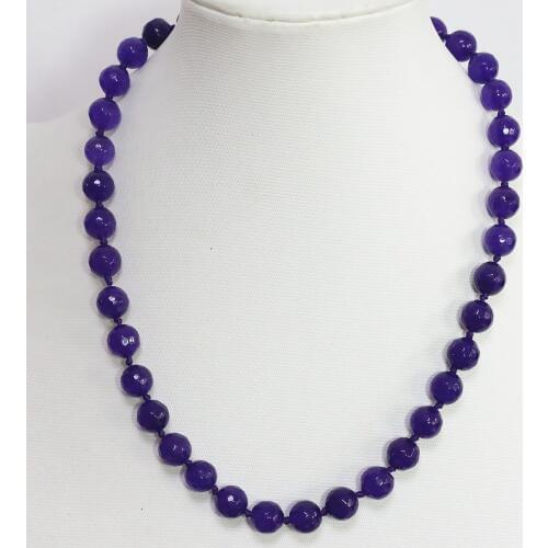 Newly faceted round beads purple jades chalcedony stone 8mm 10mm charms necklace romantic chain jewelry 18inch B1450