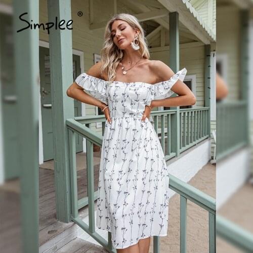 Simplee Casual White Floral Print Dress Summer Short-sleeved Ruffled Square-neck Sundress Elegant High Waist Office Vestidos New