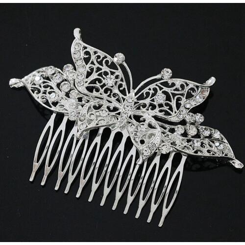 Lovely butterfly white crystal shell bridal bow hair combs hairpin weddings ceremony exquisite headdress Jewelry B1267-10