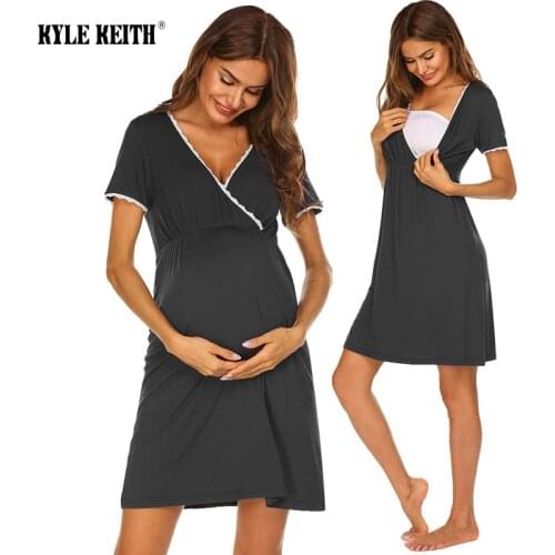 Labor Maternity Casual Clothes Nursing Nightgown Short Sleeve Pleated Breastfeeding Sleep Dress Plus Size S-XXL