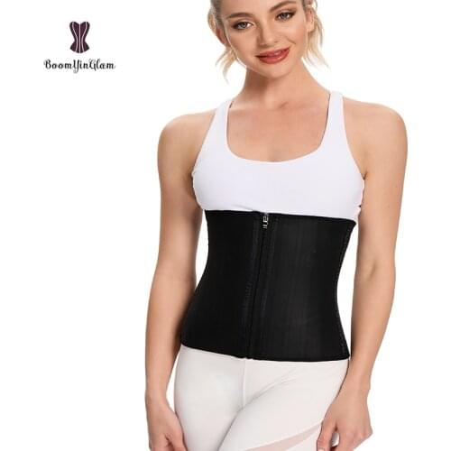 Plus Size Underwear Front Zip 25 Steel Boned Latex Corset With Zipper 100% Latex Fajas Smooth Girdles Body Shapers Women