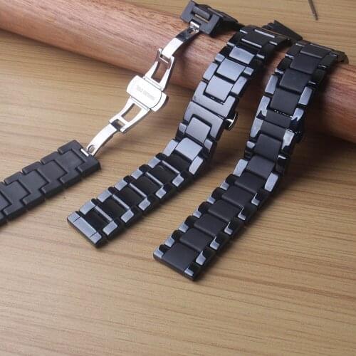 18 20mm 22mm Ceramic Band For Samsung Galaxy watch gear S3 Replacement strap Black Watchband Butterfly buckle quick release pin