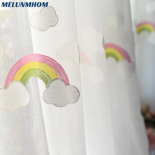Special Offer New Arrival Living Room Curtains Cloud & Rainbow Sheer Bedroom Tulle Cotton Flax Panels Voile For Living Room