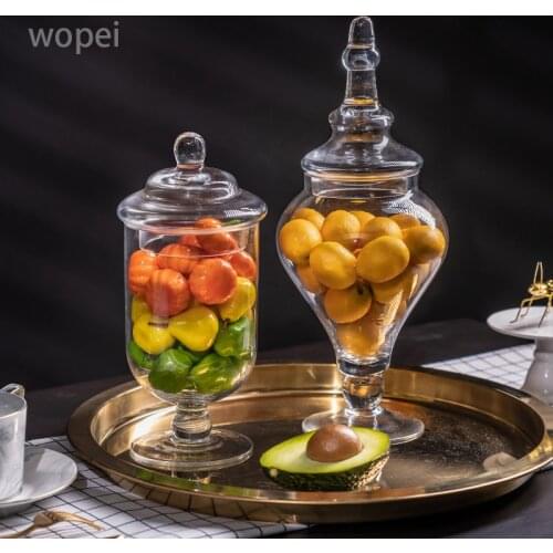 Glass candy jar with lid creative lovely Nordic transparent high foot snack kitchen storage jar decoration