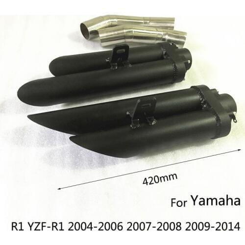 Four-outlet for Yamaha R1 YZF-R1 2004-2014 Motorcycle Exhaust Pipe Left Right Mid Slip On 51mm Dual-outlet Escape No DB Killer