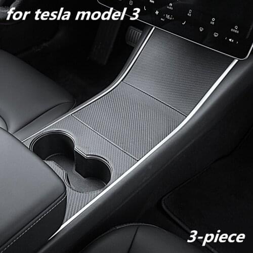 Car central control panel protective patch for Tesla Model 3 Accessories 2017-2019 PU Imitation carbon fiber stickers 3pcs / set