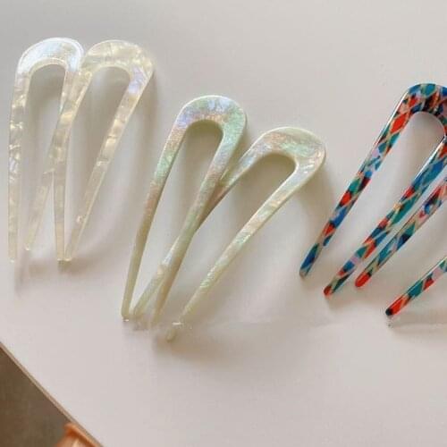 2021 Korean Colorful Trendy Resin Geometric U Shape Fork Hairpins Headwear Hair Accessories for Women Girls Hair Style Make