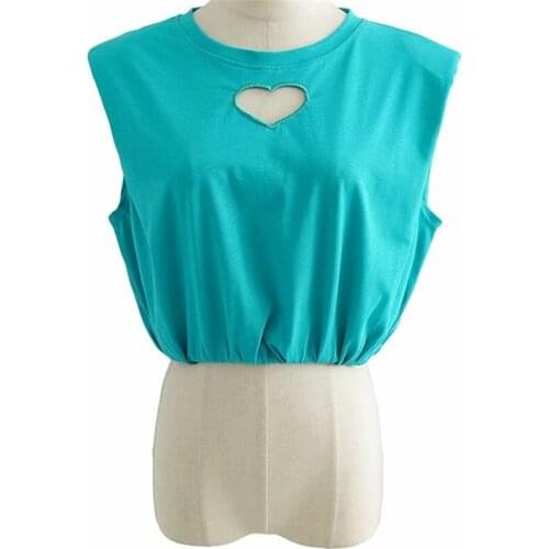 MESTTRAF Women 2021 Fashion Solid Color Love Hollow Padded Shoulder Top Retro Sleeveless Slim Cotton Top Streetwear