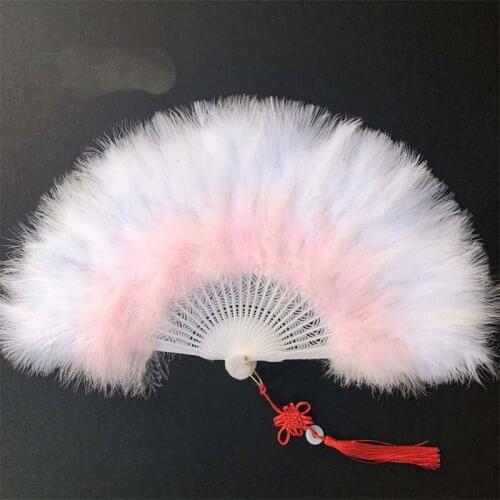 Women Thicken Fluffy Folding Marabou Feather Fan Japanese Lady Hand Fan Sexy Lolita Props Erotic Costumes