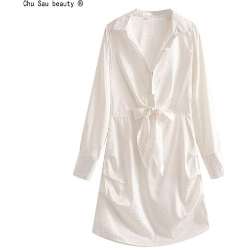 Autumn 2021 New Fashion Long-Sleeve Lapel Lace-Up Folds Sexy Drape Single Breasted Irregular Mini Dress Women Chic Vestido