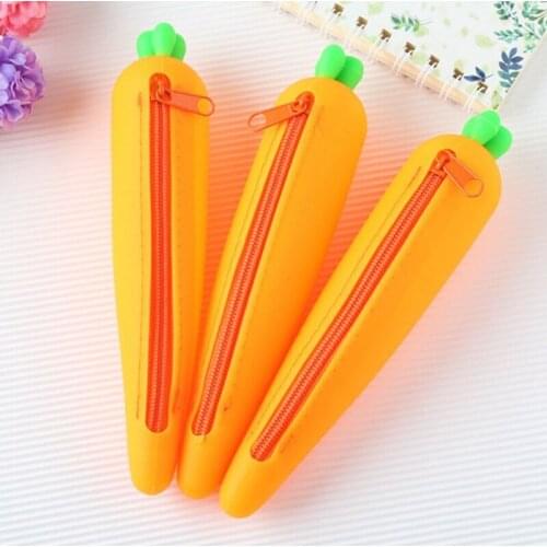 1 Pcs New Cute Cartoon Kawaii Carrot Portable Silicon Pen Pencil Bag Makeup Cosmetic Pocket School Stationary Case