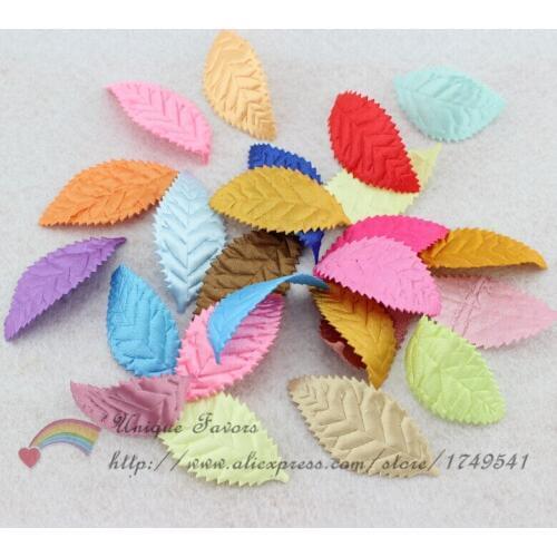 100pcs Mixed Colors Artificial Satin Leaves Leaf-shaped Fabric Appliques Decorative Leaf for Wreathes,Dolls,DIY Craft Supplies