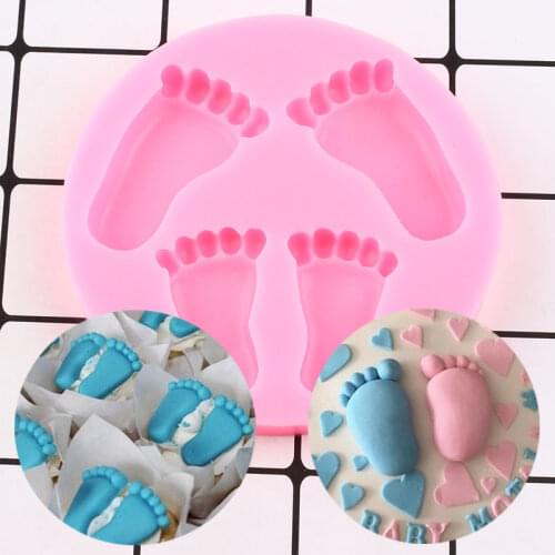 3D Cute Baby Feet Silicone Mold Baby Birthday Cupcake Topper Fondant Chocolate Gumpaste Candy Clay Moulds Cake Decorating Tools