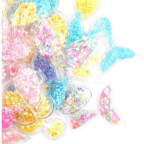 5Pcs Transparent Plastic Sequin Flowing Patches For Girls Hair Clip Decoration Wing/Cloud/Crown/Rabbit/Fish Tail Shape Patch DIY