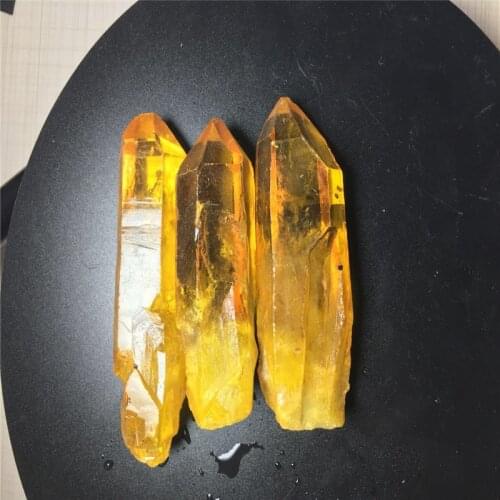 500grams，new fashion electroplated yellow crystal specimen, yellow crystal column wand one point for home decoration specimen