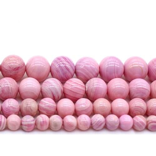 6/8/10/12mm Natual Pink Plum Blossom Stripe Spiral Shell Beads For Jewelry Making DIY Round Loose Sea Shell Beads Bracelet 15