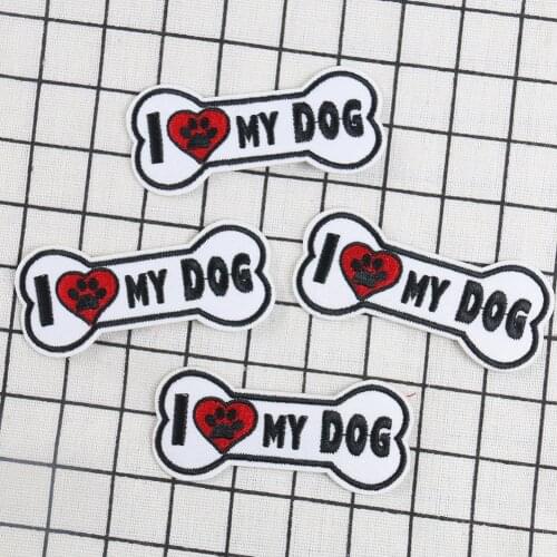 5PCS DIY Cute Pet Bone Patches Iron on Letters Embroidery Applique for Clothing Badges Patches Backpacks Shirt Stickers Decor