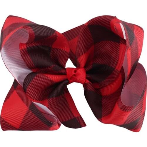 CN 6" Buffalo Plaid Hair Bows With Clips For Kids Girls Large Printed Ribbon Knot Bows Hairgrips Hair Accessories