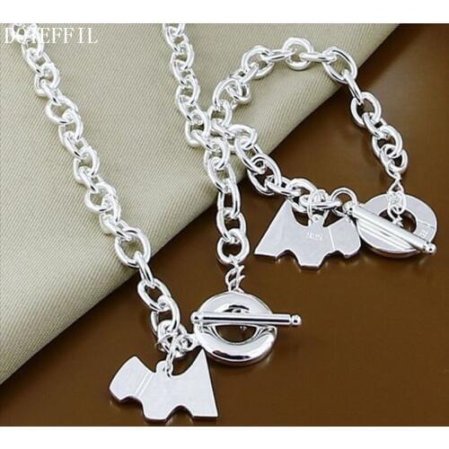 DOTEFFIL 925 Sterling Silver Dog 18 inch Chian TO Buckle Necklace 8 inch Bracelet Set For Women Wedding Engagement Jewelry