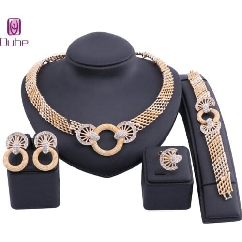 Dubai Gold Color Crystal Jewelry Set Wholesale Italian Women Jewelry Sets Brand Nigerian Wedding Necklace Bridal Bijoux Set