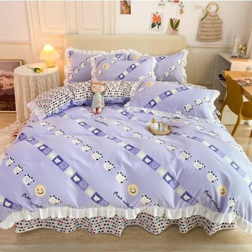 2021 Kids Bedding Set Cartoon Purple Duvet Cover Set For Girls Boys Child Bed Skirt Autumn 3/4 Pieces Lace Cute Bed Linen