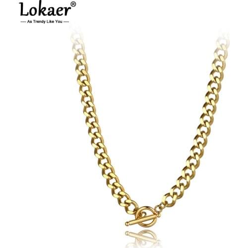Lokaer Punk Titanium Stainless Steel Geometric Charm Chain Link Choker Necklace Hiphop/Rock Pendant Necklace For Women N20259