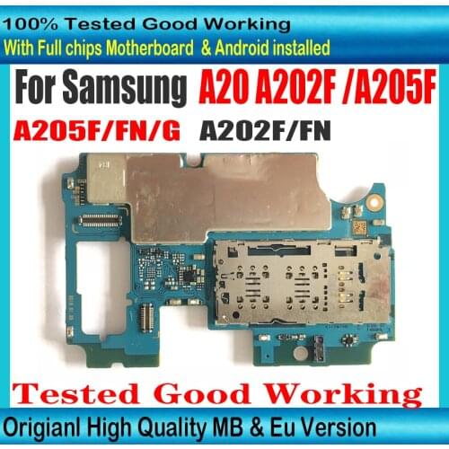 32GB Original Unlocked For Samsung Galaxy A20 A205F Motherboard For Samsung Galaxy A20 A202F LogicBoard Full chips Mainboard