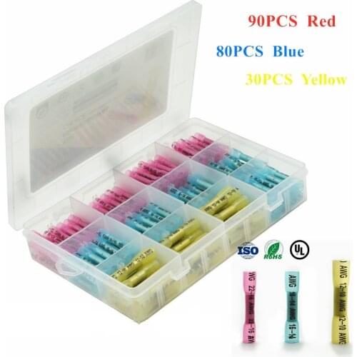 200PCS Heat Shrink Butt Connectors Kit, Insulated Waterproof Electrical Marine Automotive Wire Crimp Terminals, Butt Splice