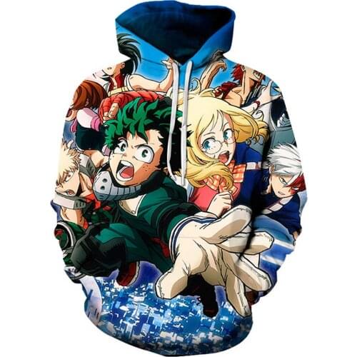 New 3D Printed My Hero Academia Hoodies Men Women Cartoon Deku All Might Cosplay Costume Sweatshirt School Uniform Jackets