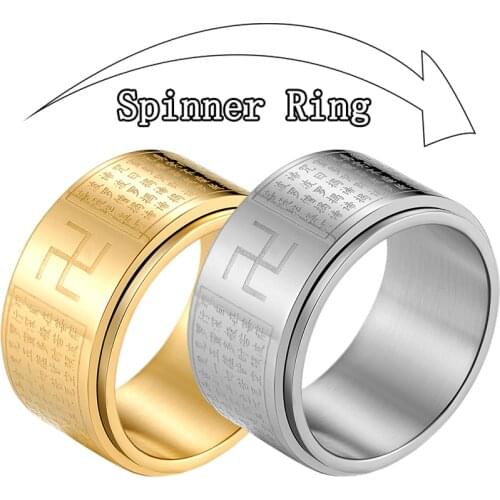 New Buddhist Prajna Heart Sutra Classic Titanium Steel Rotating Ring Male and Female Transport Amulet Exquisite ReligiousJewelry