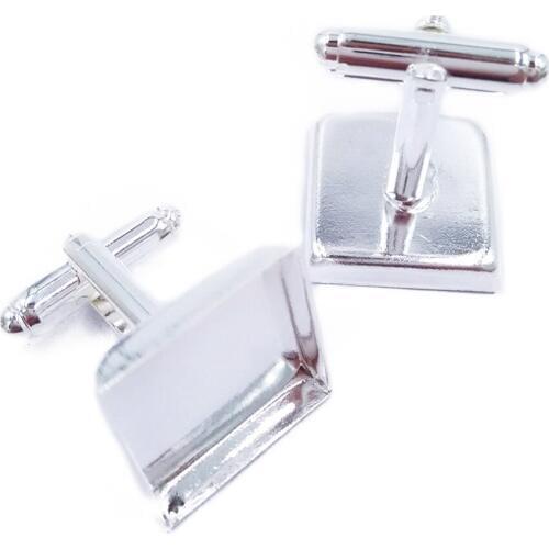 Wholesale Silver Square Bezel Cufflinks Blank 16mm 18mm 20mm 25mm Cufflink Base Bezel Cuff Link Setting CL039