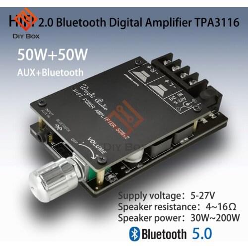 AUX TPA3116 Digital Power Amplifier board 2x 50W Stereo Bluetooth-compatible 5.0 Speaker Stereo Audio AMP Module Home Music