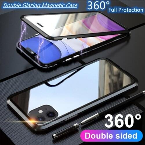 Full Magnetic Adsorption Metal Phone Case for IPhone 11 12 Mini Pro XR X XS Max 8 7 6 Plus SE Double Sided Tempered Glass Cover