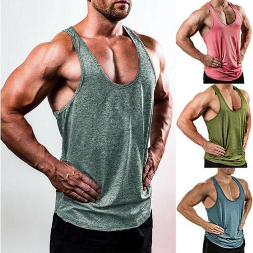 Casual Yoga Shirt Mens Gym Vest Racerback Bodybuilding Muscle Stringer Plain Tank Top Fitness Yoga Top Male