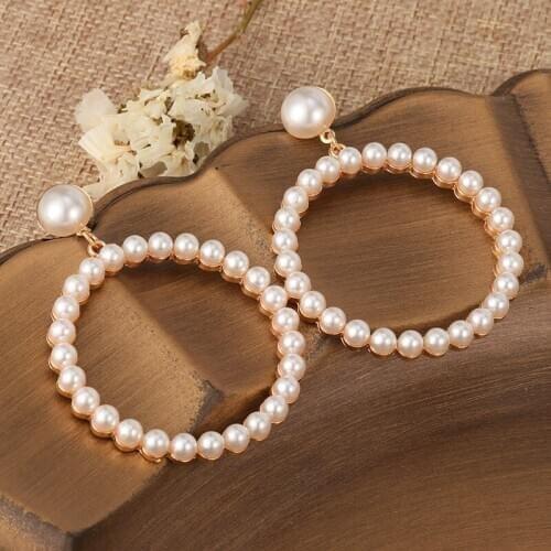 Simple Korean Plain Gold Metal Pearl Hoop Earrings For Women Unique Statement Big earings 2020 New Trend Fashion Brincos Jewelry