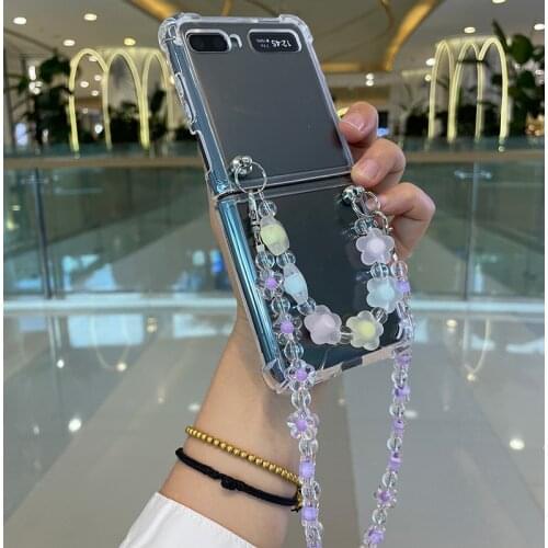 Creativity Beauty DIY Flowers Two Bracelet Case For Samsung Galaxy Z Flip / Flip 3 Shockproof Transparent Case