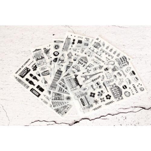 6pcs World landscape Decoration pvc Transparent Organizer Calendar Diary Book Planner Sticker Scrapbook Diary Sticker papeleria