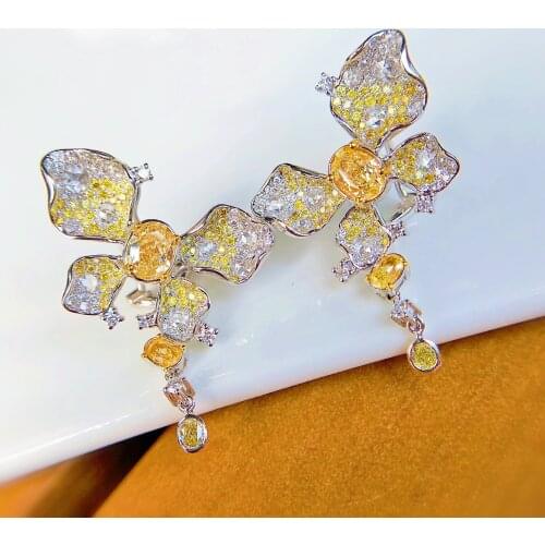 Luxury Gao Ding Jewelry Super Fairy Design Butterfly Earrings For Women Fashion Micro Inlay Yellow Crystal Stud Earrings 2021