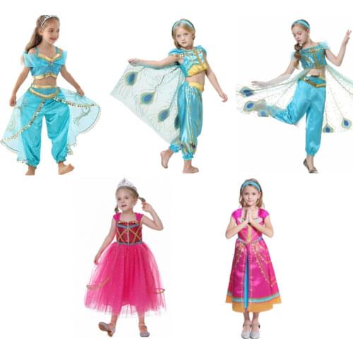 Sexy Princess Jasmine Costume Kids Princess Jasmine Pants Jasmine Aladdin Halloween Christmas Performance Costume Top Skirt