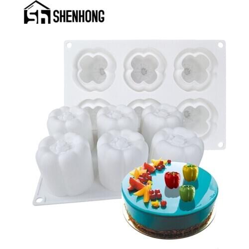 SHENHONG 6 Cavity Mousse Cake Molds Dessert Bakeware Chili-Shaped Silicone Mold Pastry Decoration Mould Kitchen Baking Tools