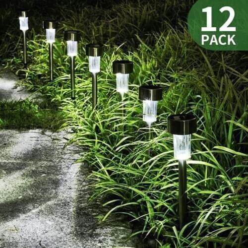 12PCS Stainless Steel Outdoor Solar Light Lamp Solar Garden Light Waterproof Solar Landscape Light For Patio Yard Lawn Pathway