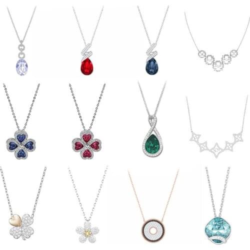 High quality Swa Origina green red clover drop-shaped gemstone necklace is suitable for women to party