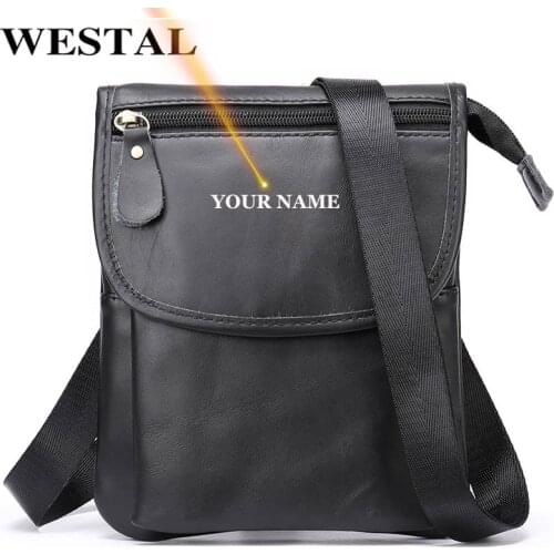 WESTAL genuine leather mens shoulder bag for men leather handbag messenger falp zipper belt bags mens crossbody bag 8003