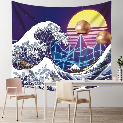Japan Kanagawa Waves Hanging Tapestry Decoration Household Japanese Tapestry Boho Bedspread Yoga Mat Blanket wall decor