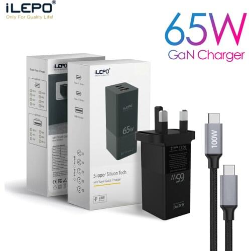 ILEPO 65W GaN USB Charger Quick Charge PD3.0 QC4.0 Type C PD Charger Fast Charging Adapter For iPhone 12 Xiaomi Huawei Laptop