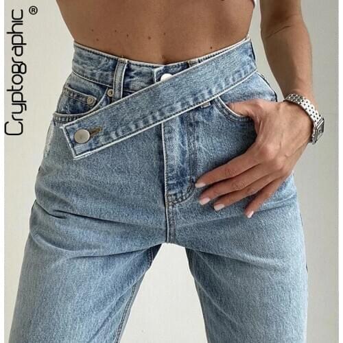 Cryptographic Casual Fashion Straight Denim High Waist Jeans Women Pants Fall Winter 2021 Harajuku Boyfriend Jeans Loose Bottom