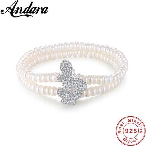 Charm Bracelet Women Jewelry 100% 925 Sterling Silver Real Natural Freshwater Pearl & Animal Butterfly Bracelets