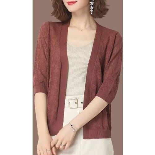 Jackets For Women 2021 Summer Cardigan Women Jacket Half Sleeve Jacket Female V-Neck knitting Shawl Jackets Clothes Outerwear