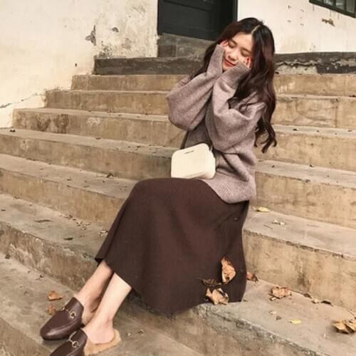 Winter 2 Piece Set Women Knitted Hooded Loose Long Sleeve Sweater + Plaid Skirts Autumn Pregnancy Suit Mommy Outfits Plus Size